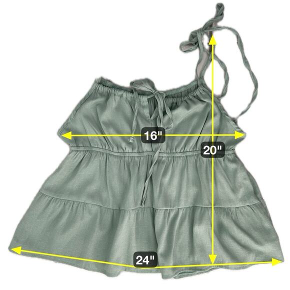 Spaghetti Strap Babydoll Cami Top Womens L Sage Green Spring Peplum Fairycore - Picture 5 of 16